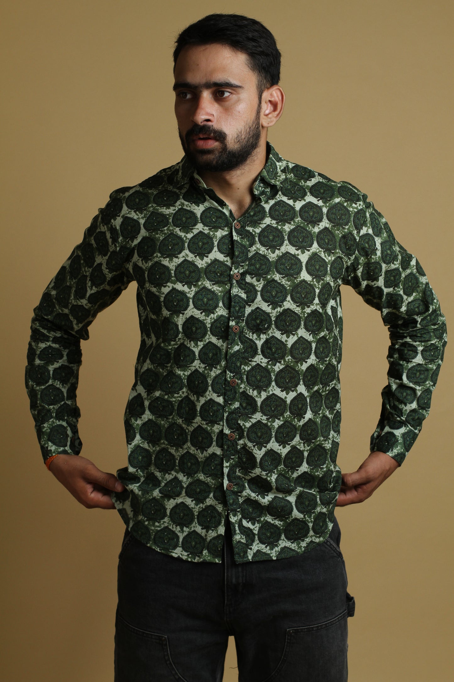 Jaipuri Green | Full Sleeves | Cotton Printed Shirt