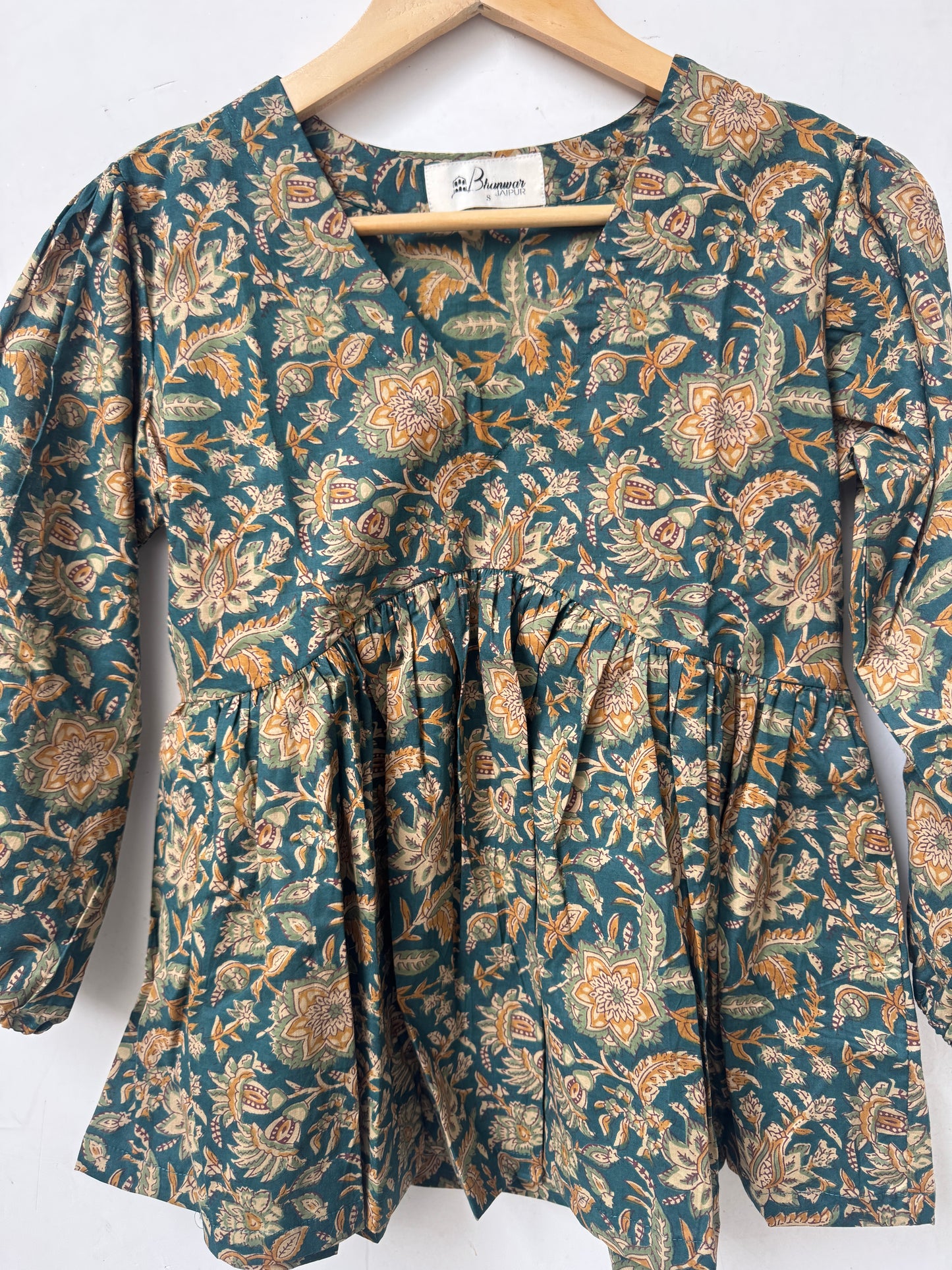 Teal Vintage Bloom Top | Premium Women's Peplum Tops