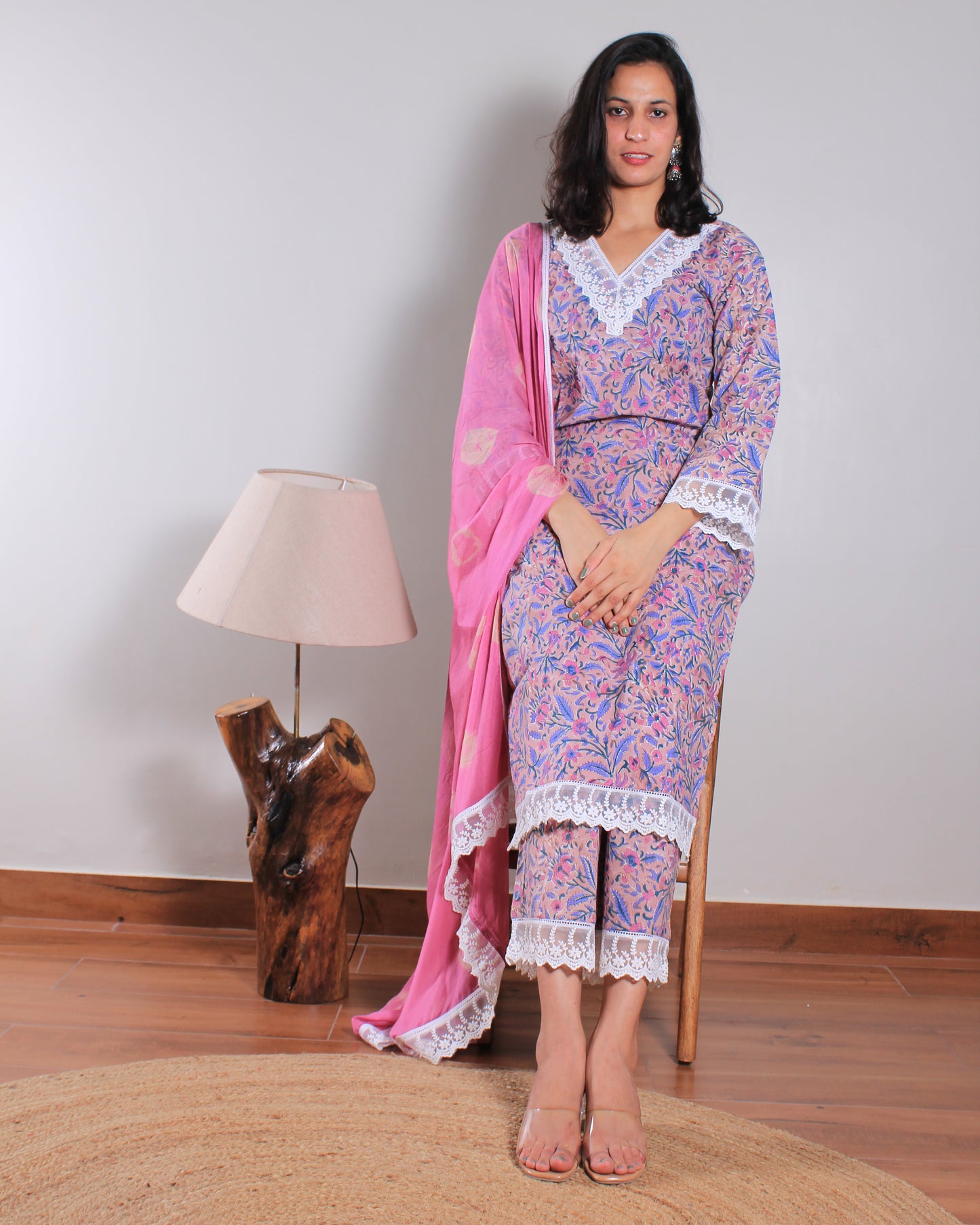 Peach Garden | Handblocked Printed Sanganeri Kurta-Set
