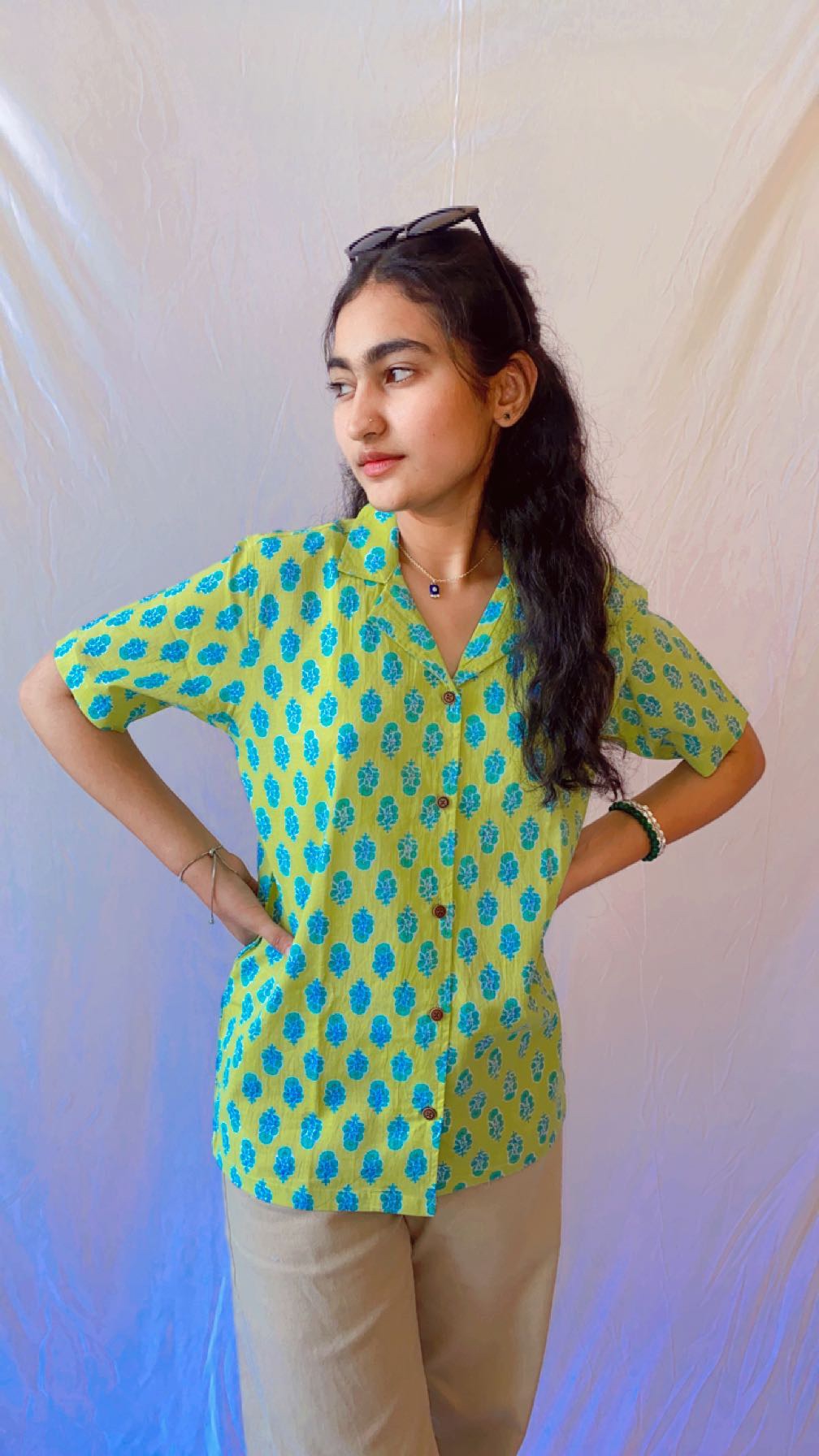 Neon Buta Cotton Womens Printed Shirt