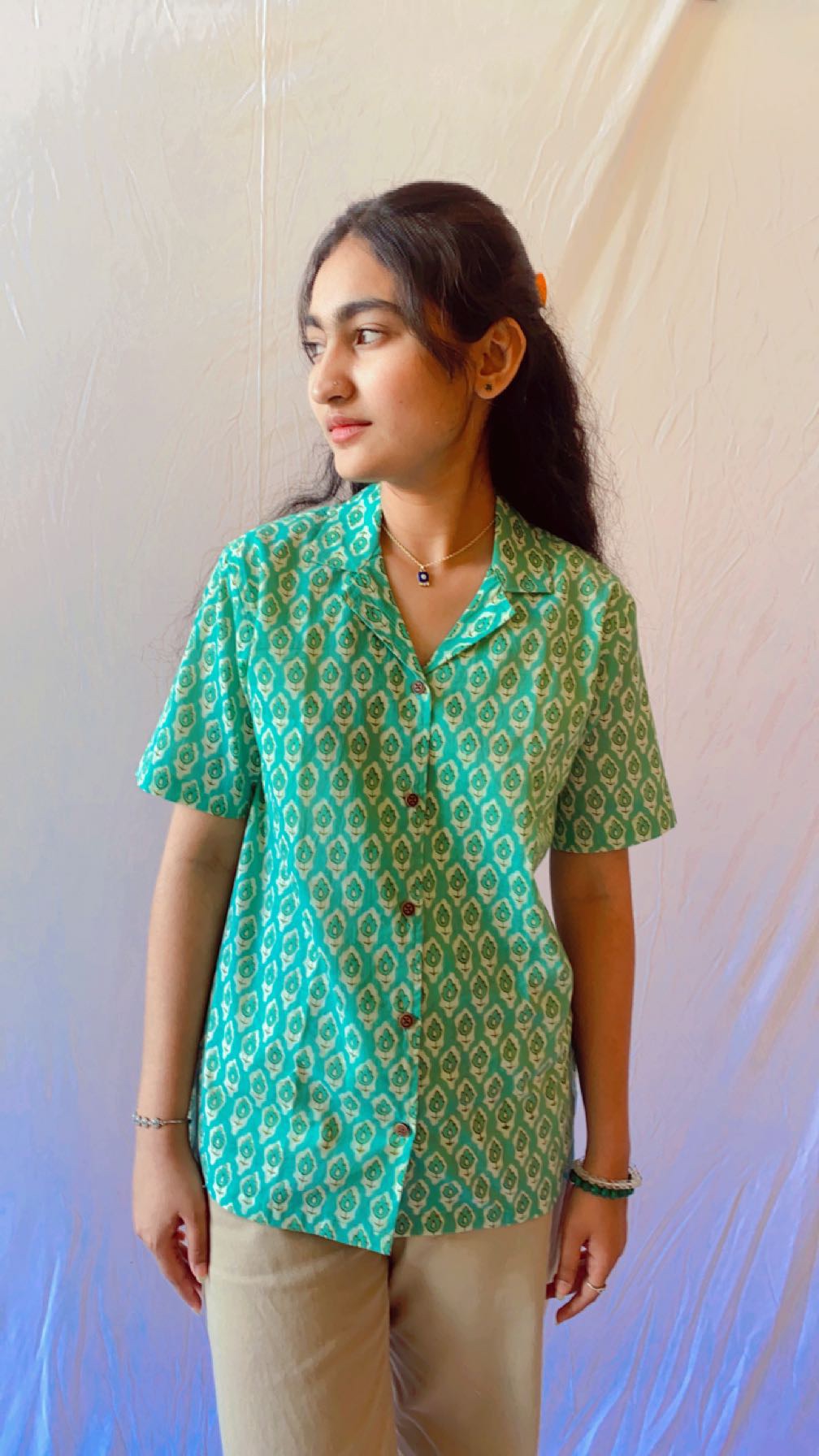 Green Buta Womens Printed Cotton Shirt
