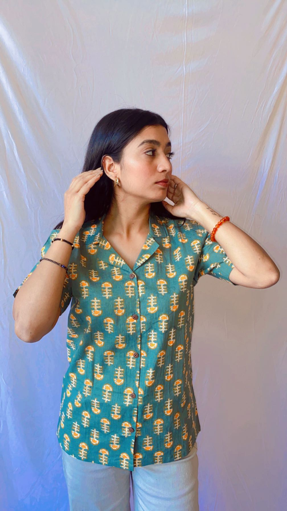 Green Womens Sanganeri Printed Shirt – Bhanwar Jaipur