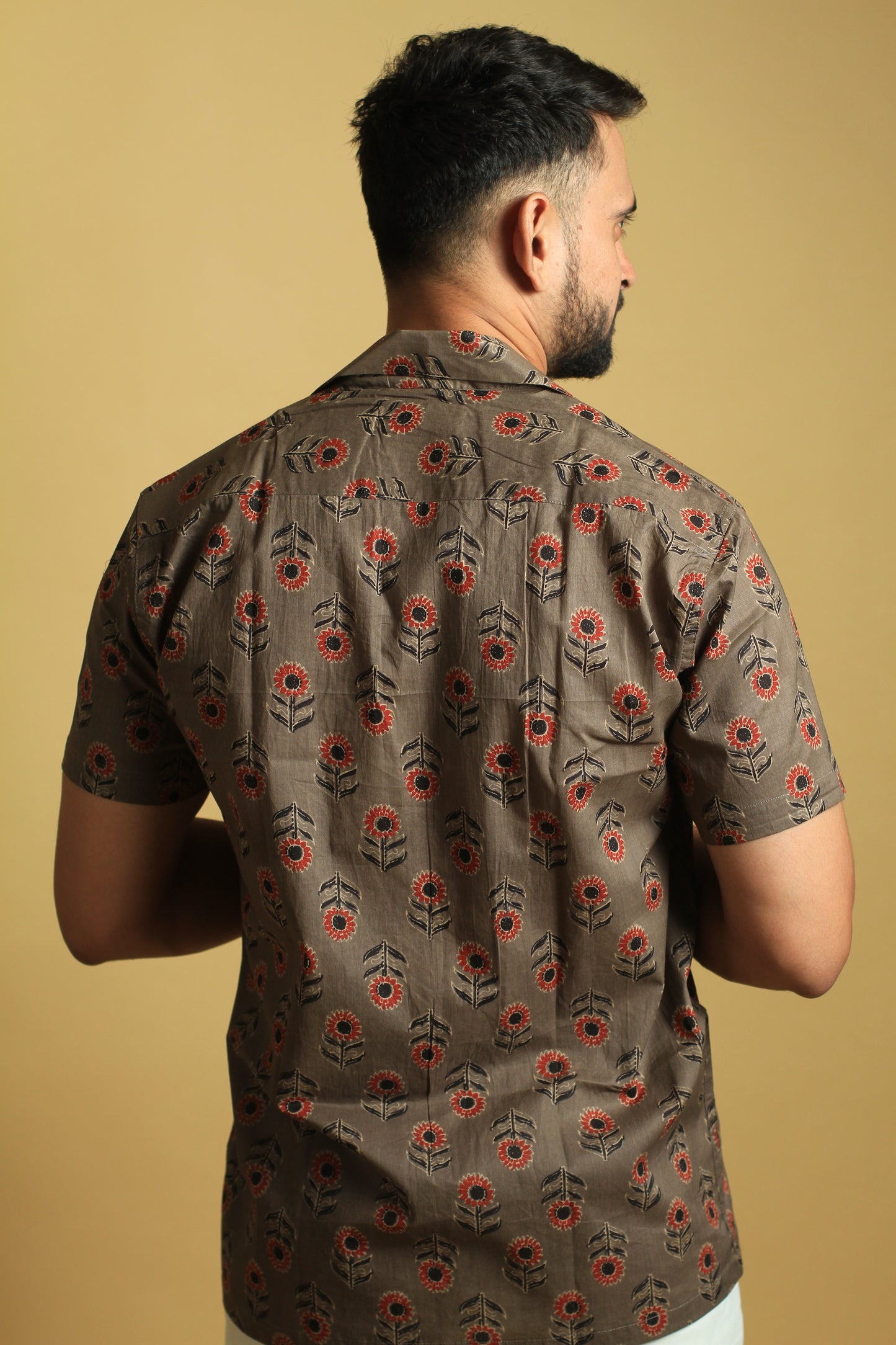 Brown Cuban Collar Shirt | Mens Cotton Printed Shirt
