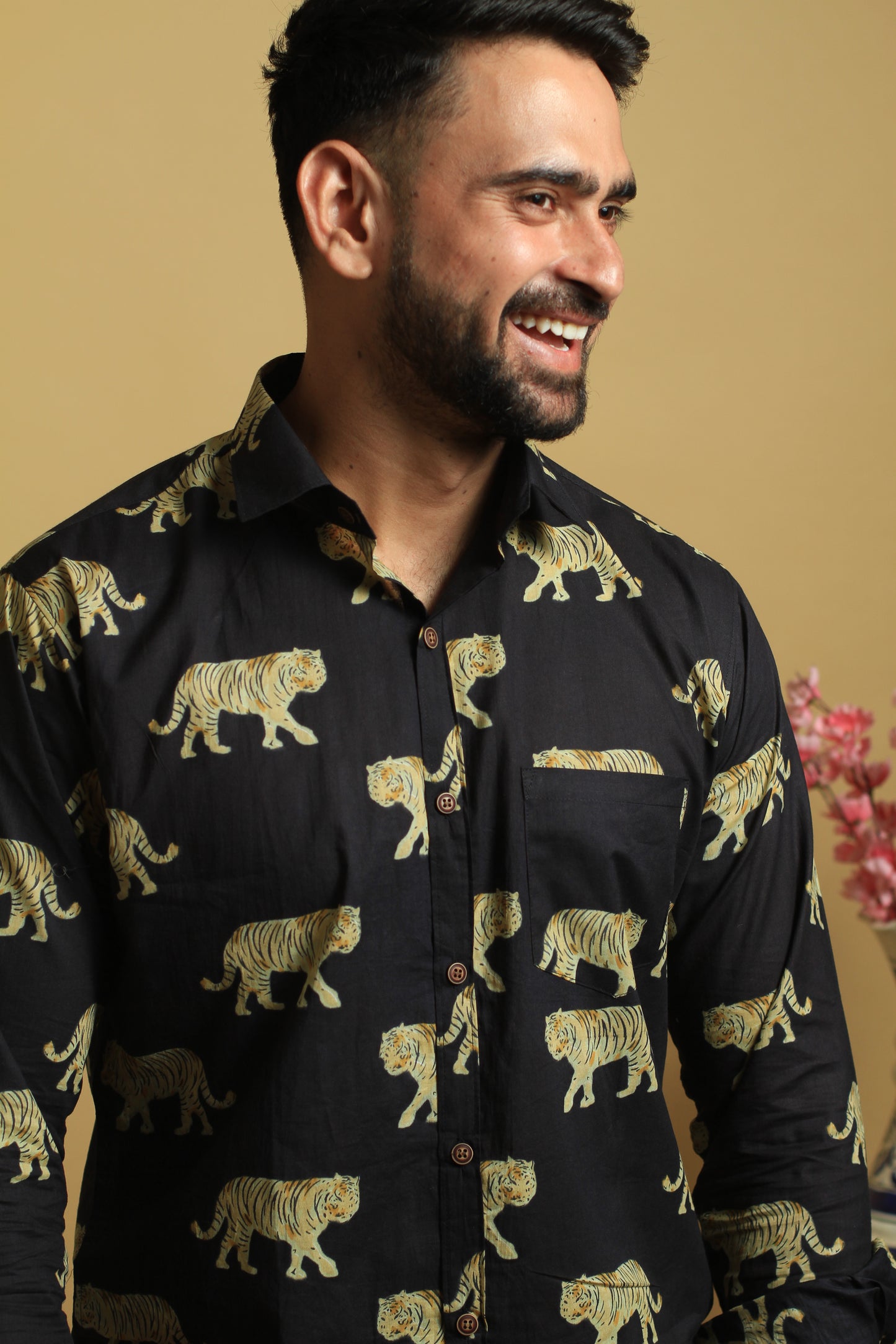 Black Tiger Print | Mens Cotton Shirt