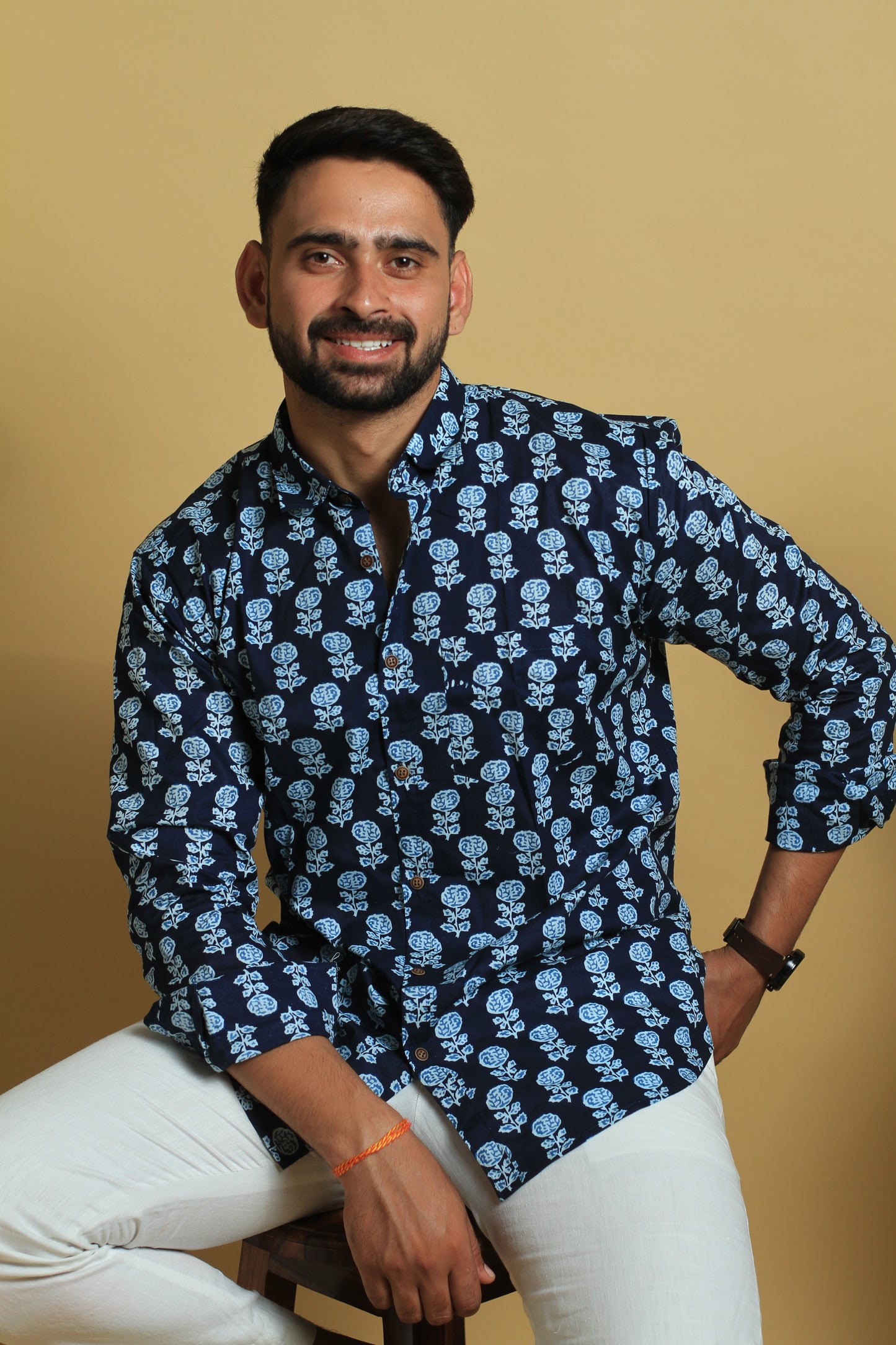 Blue Jaipuri Buti Cotton Printed Shirt