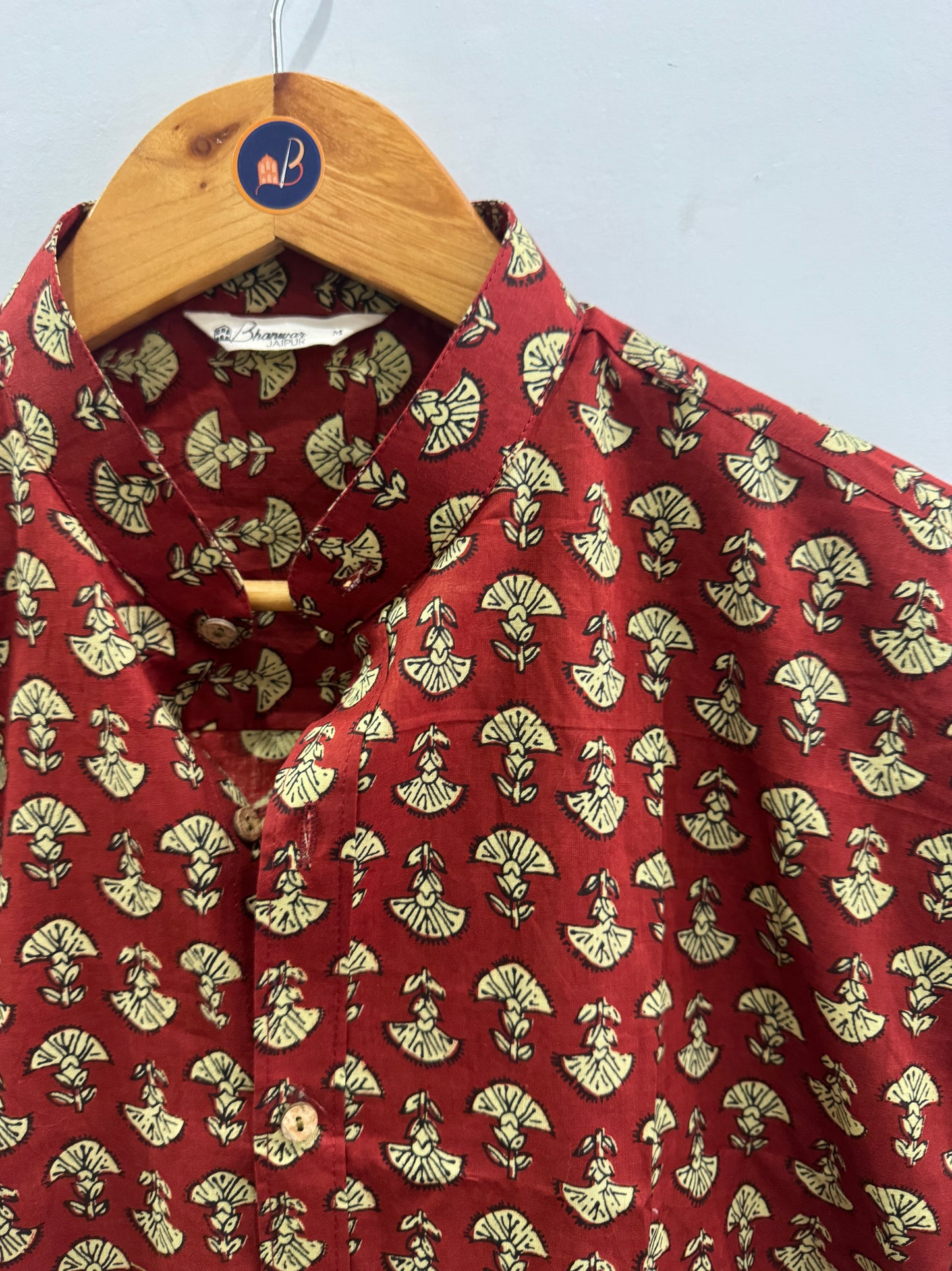 Rust Carnation | Mandarin Collar | Hand block Printed Shirts