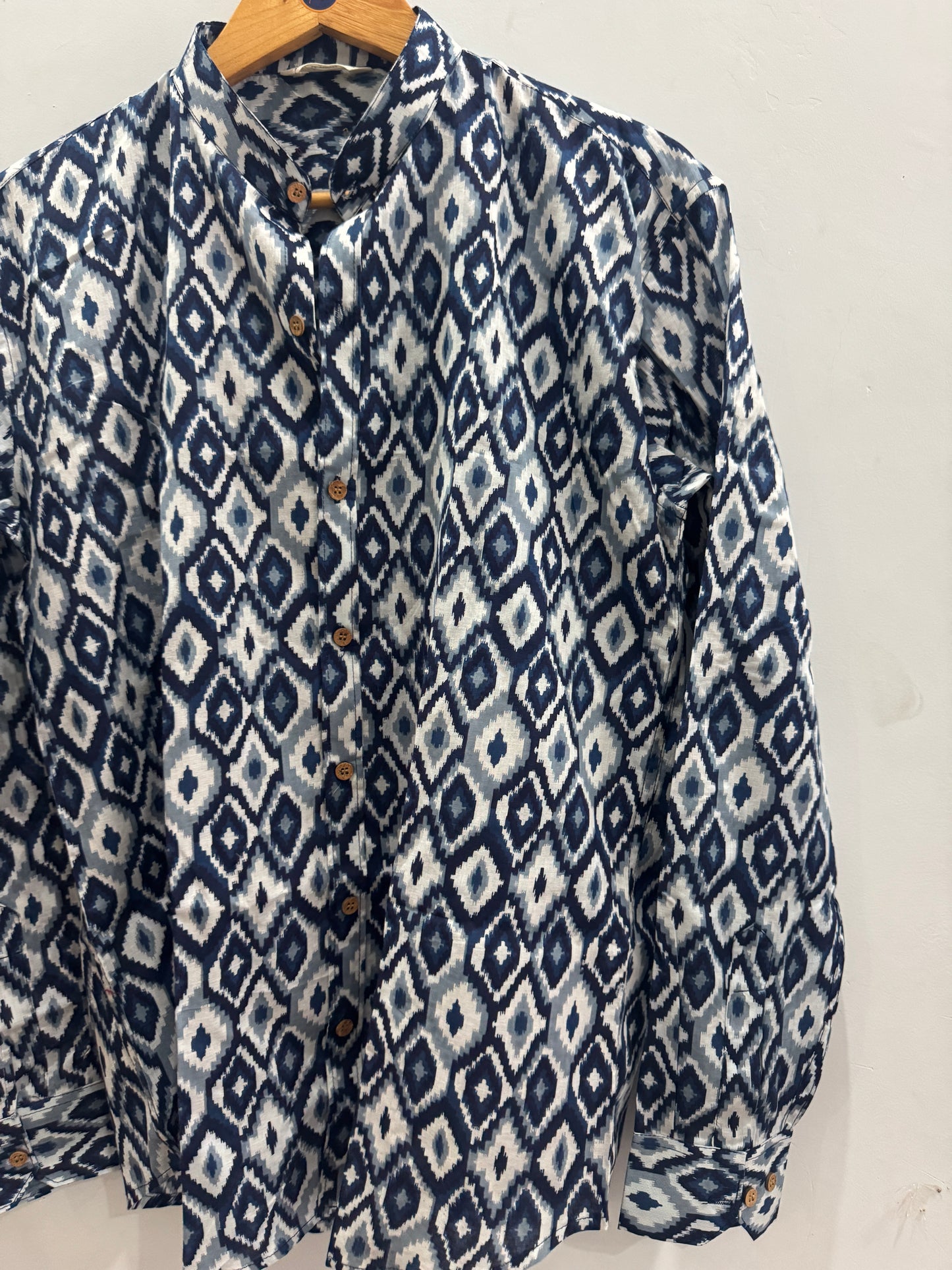 Ikkat Art | Mandarin Collar | Handblock Cotton Printed Shirts