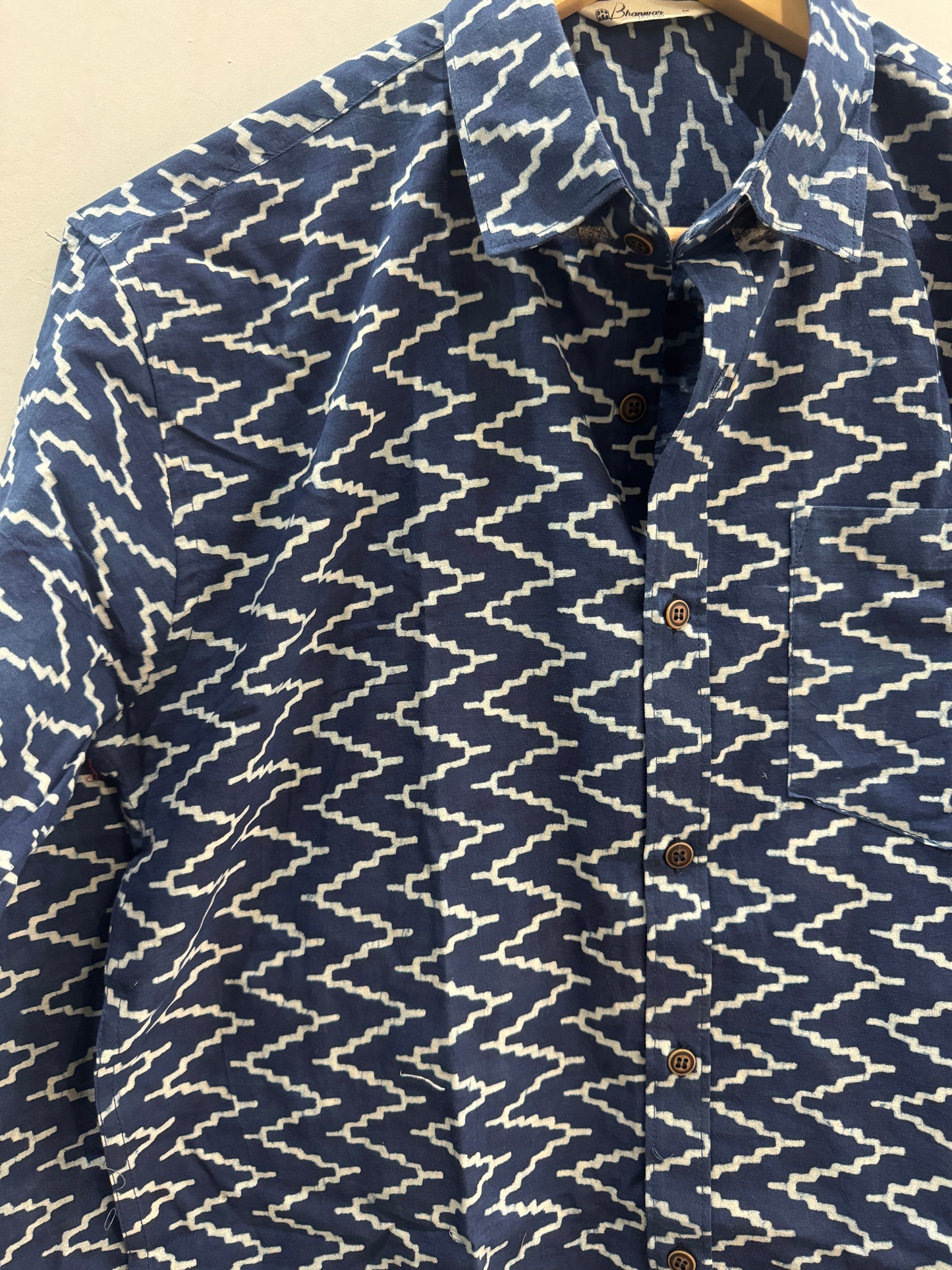 Blue Ikkat Waves | Handblock Cotton Printed Shirts