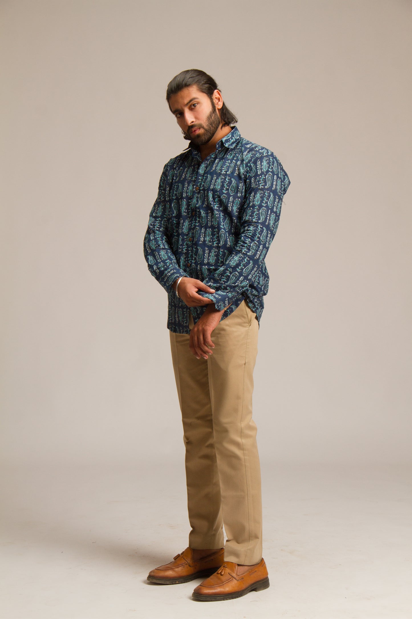 Dark Blue Bagru | Mens Cotton Printed Shirt