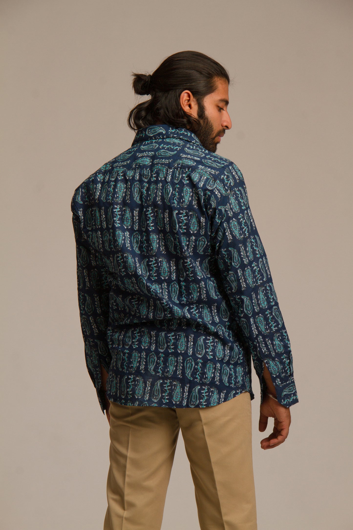 Dark Blue Bagru | Mens Cotton Printed Shirt