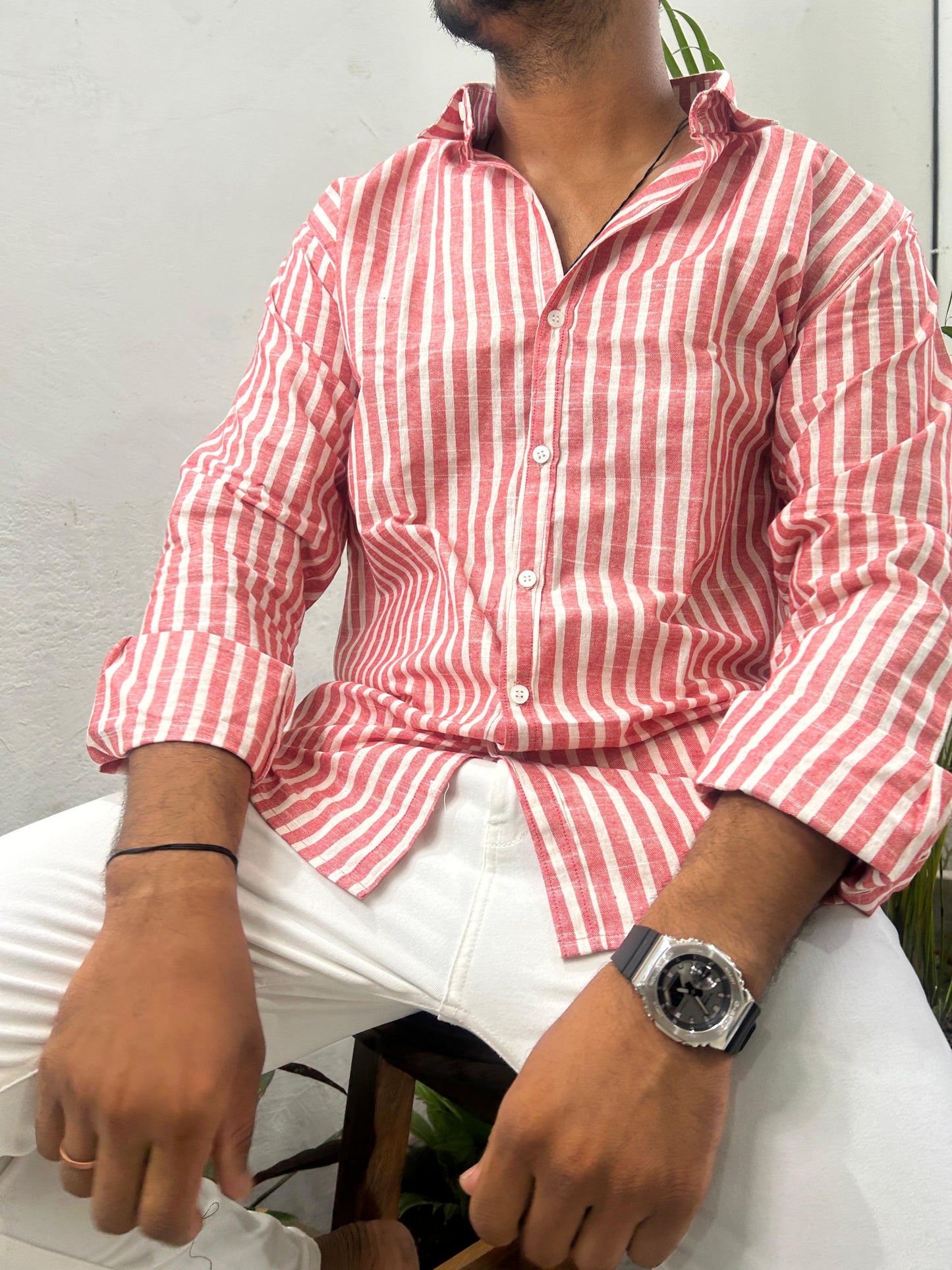 Pink Stripes | Handwoven Linen Cotton Blend Shirt