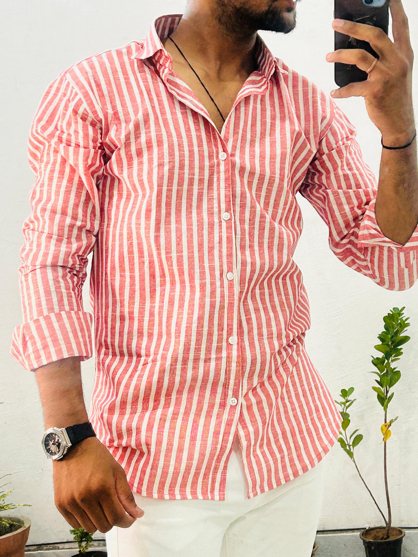 Pink Stripes | Handwoven Linen Cotton Blend Shirt