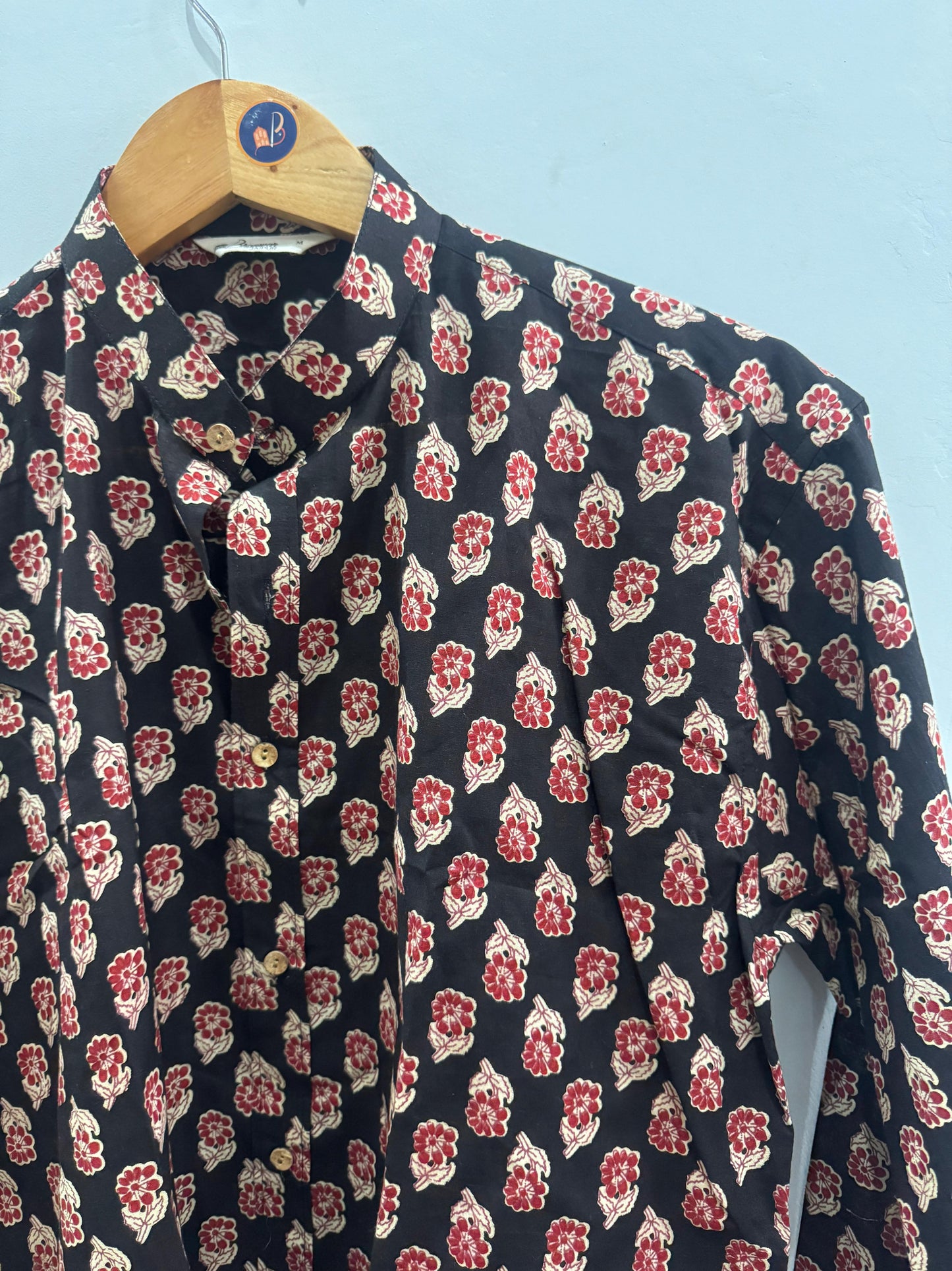 Black Dahila | Mandarin Collar | Handblock Cotton Printed Shirts
