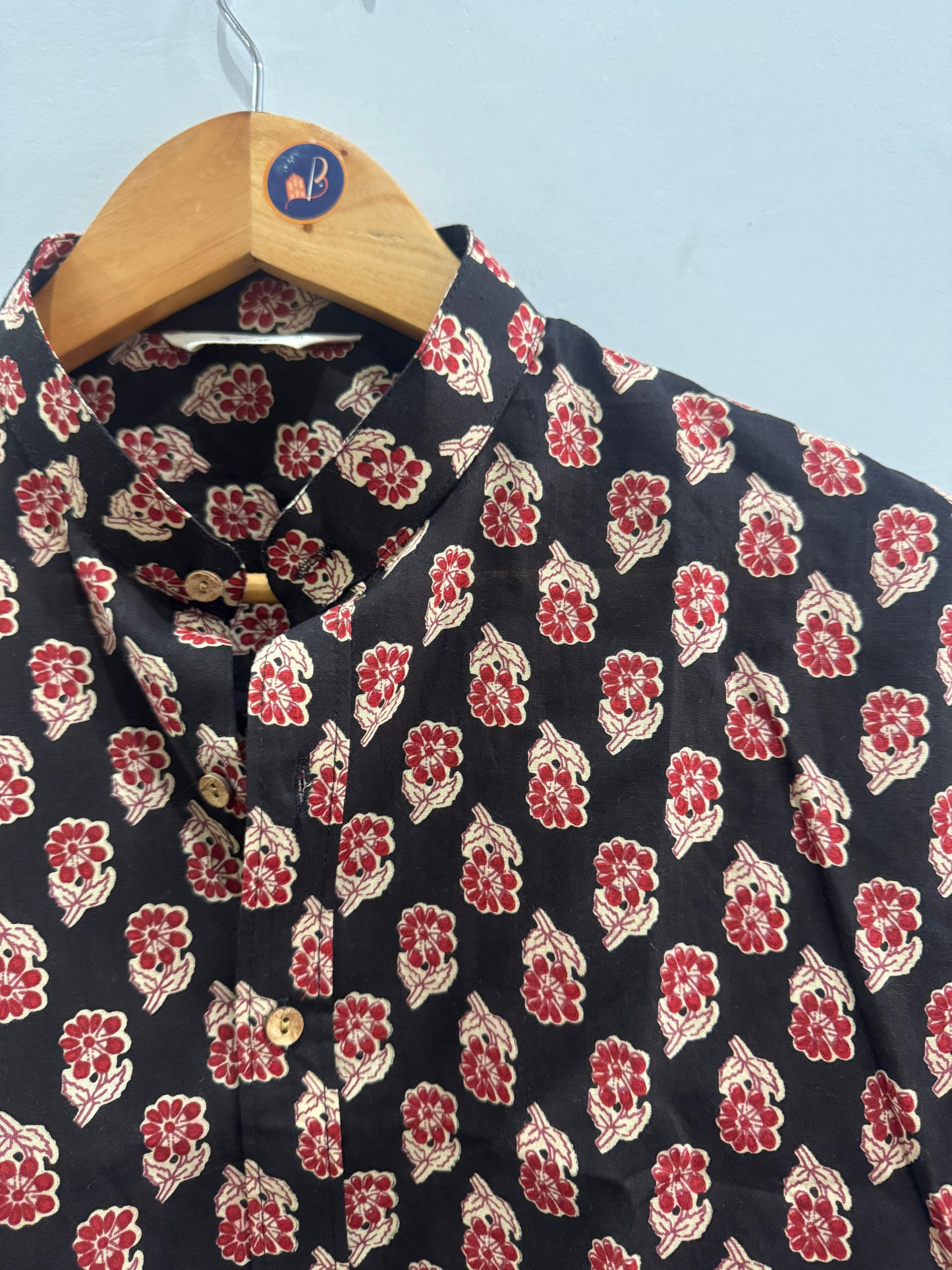 Black Dahila | Mandarin Collar | Handblock Cotton Printed Shirts
