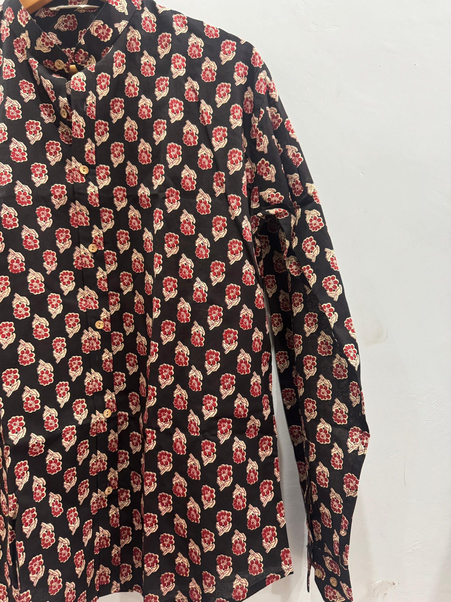 Black Dahila | Mandarin Collar | Handblock Cotton Printed Shirts