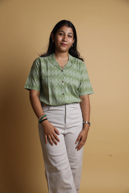 Green Ikkat Print Cotton Printed Shirt