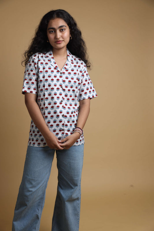 White Rose | Women's Pure Cotton Cuban Collar Shirts