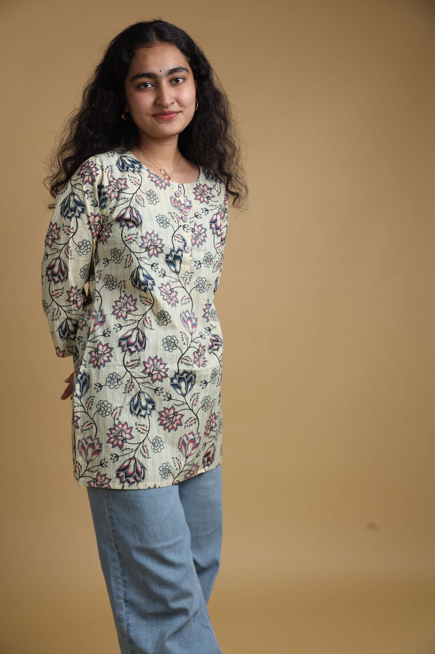 Beige Floral | Women's Short Kurtas