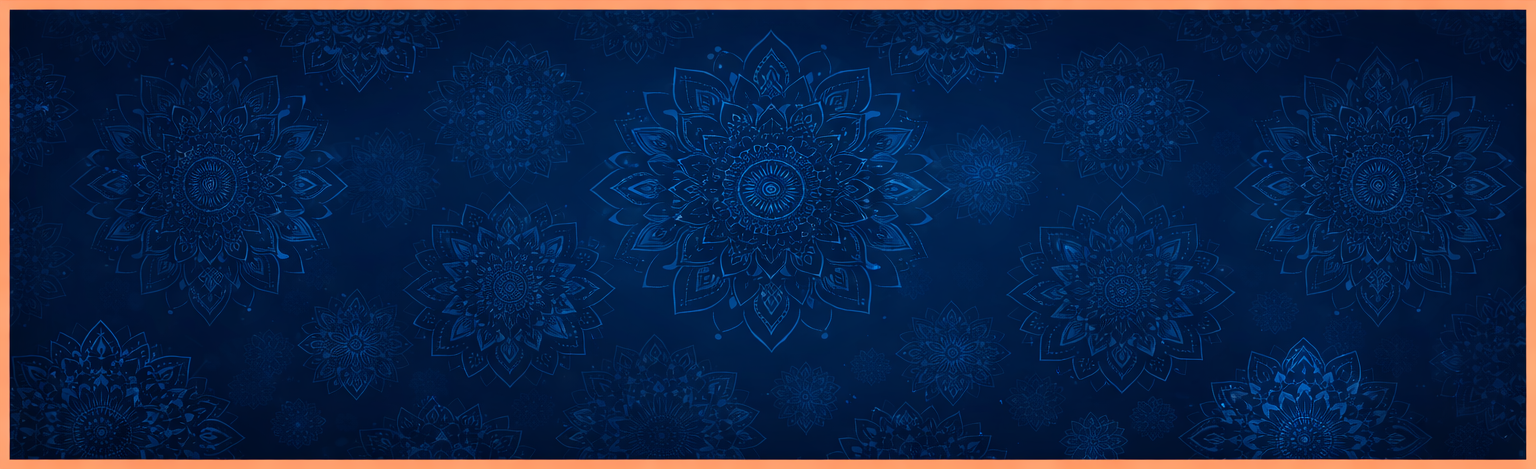 Navy blue runner with intricate mandala pattern on a white background