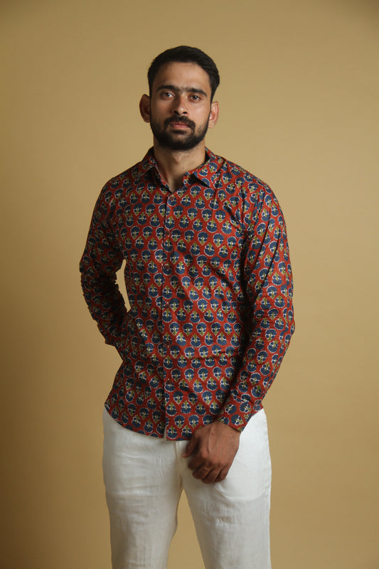 Brick Buta | Sanganeri Cotton Shirt