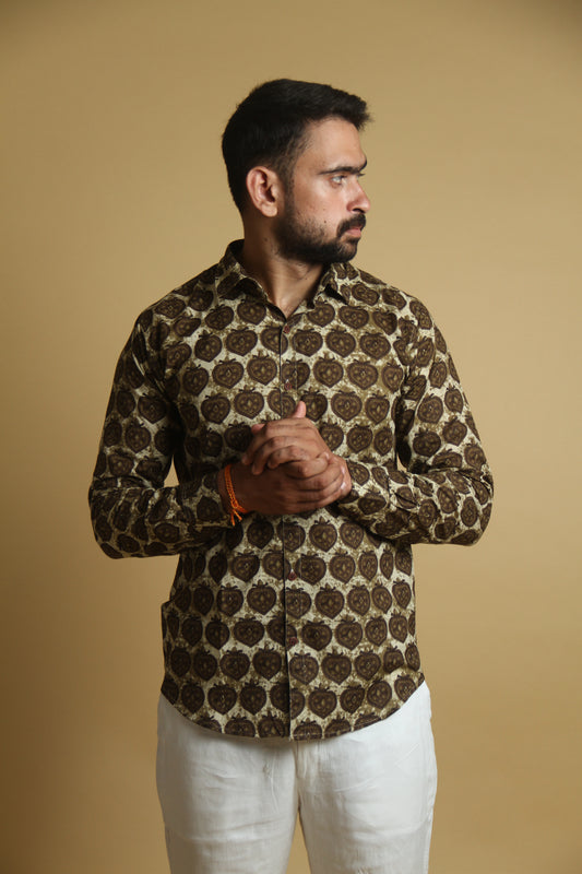 Brown Buta | Handblock Cotton Shirt