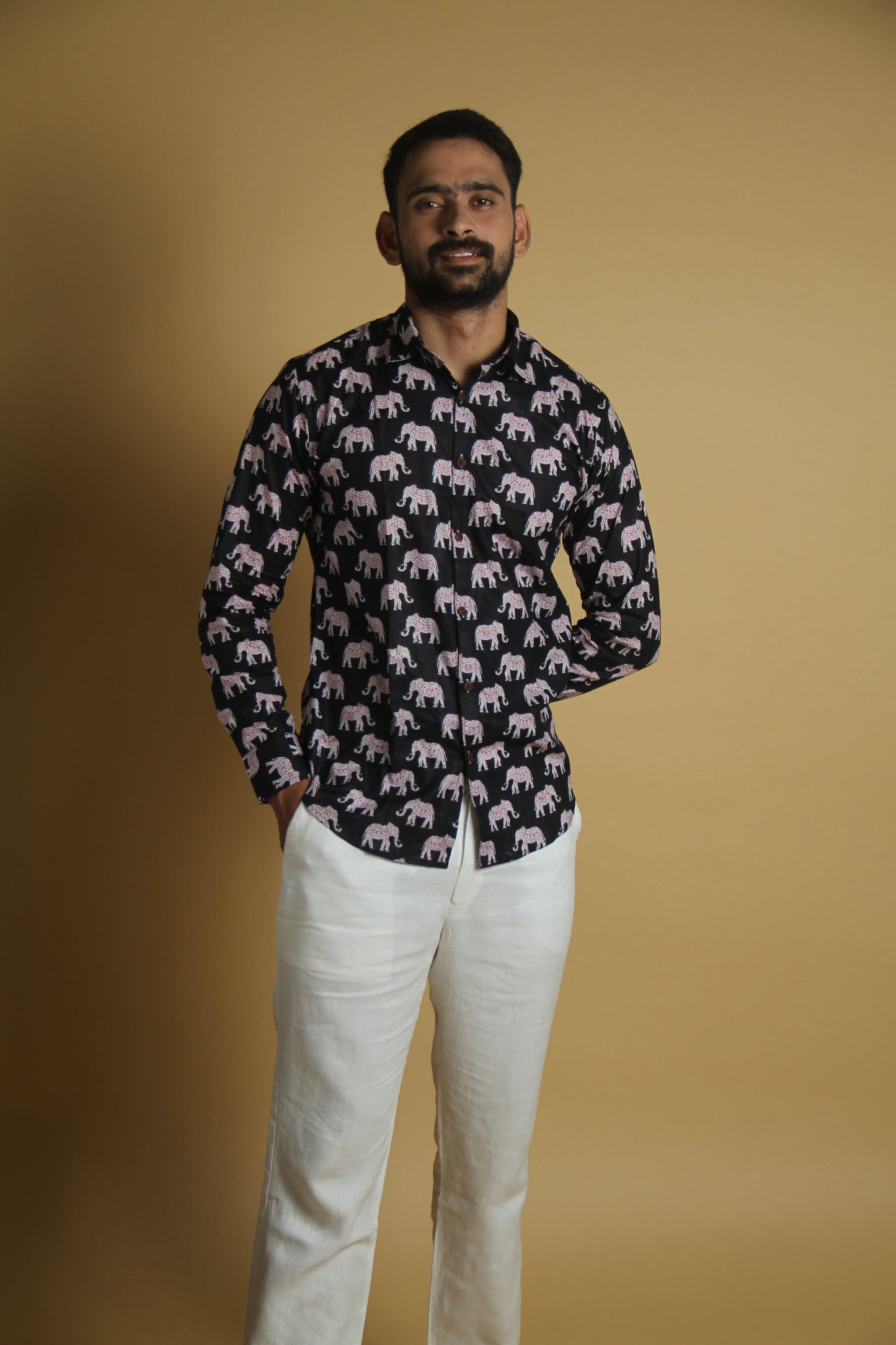 Black Elephant Printed Cotton Shirt