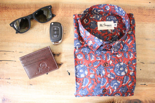 Red Buti Floral | Cotton Shirts For Mens