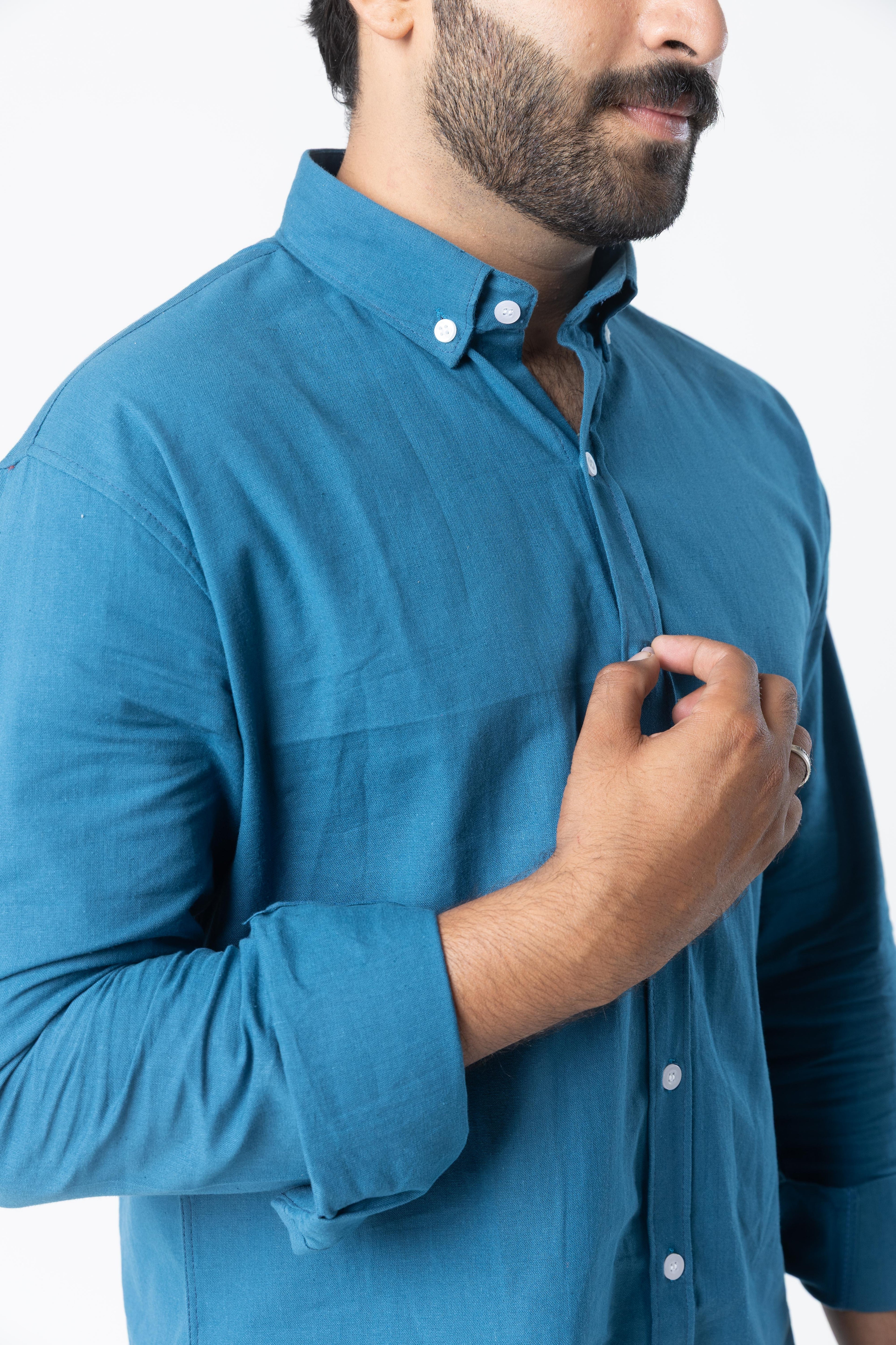 Santorini Blue | Finest Linen Blend Men's Shirts