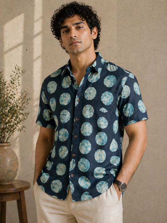 Indigo Orbit Shirt | Premium Handblocked Men's Cotton Shirts