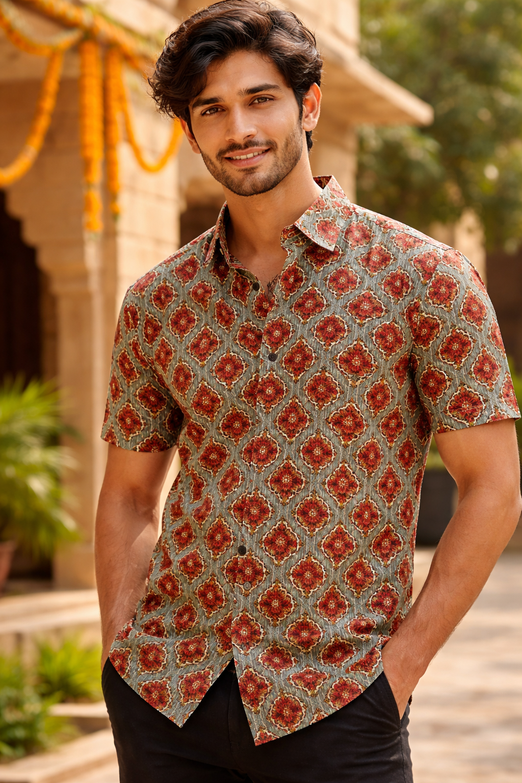 Rangrez Rosette | Premium Half Sleeve Pure Cotton Shirt