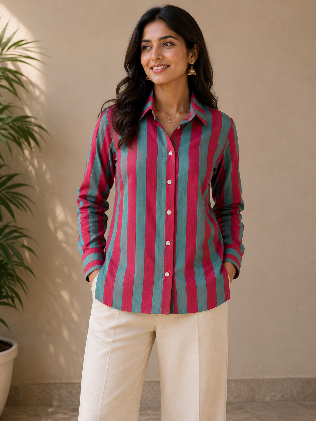 Magenta Drift | Womens Pure Cotton Printed Shirts | Straight Fit