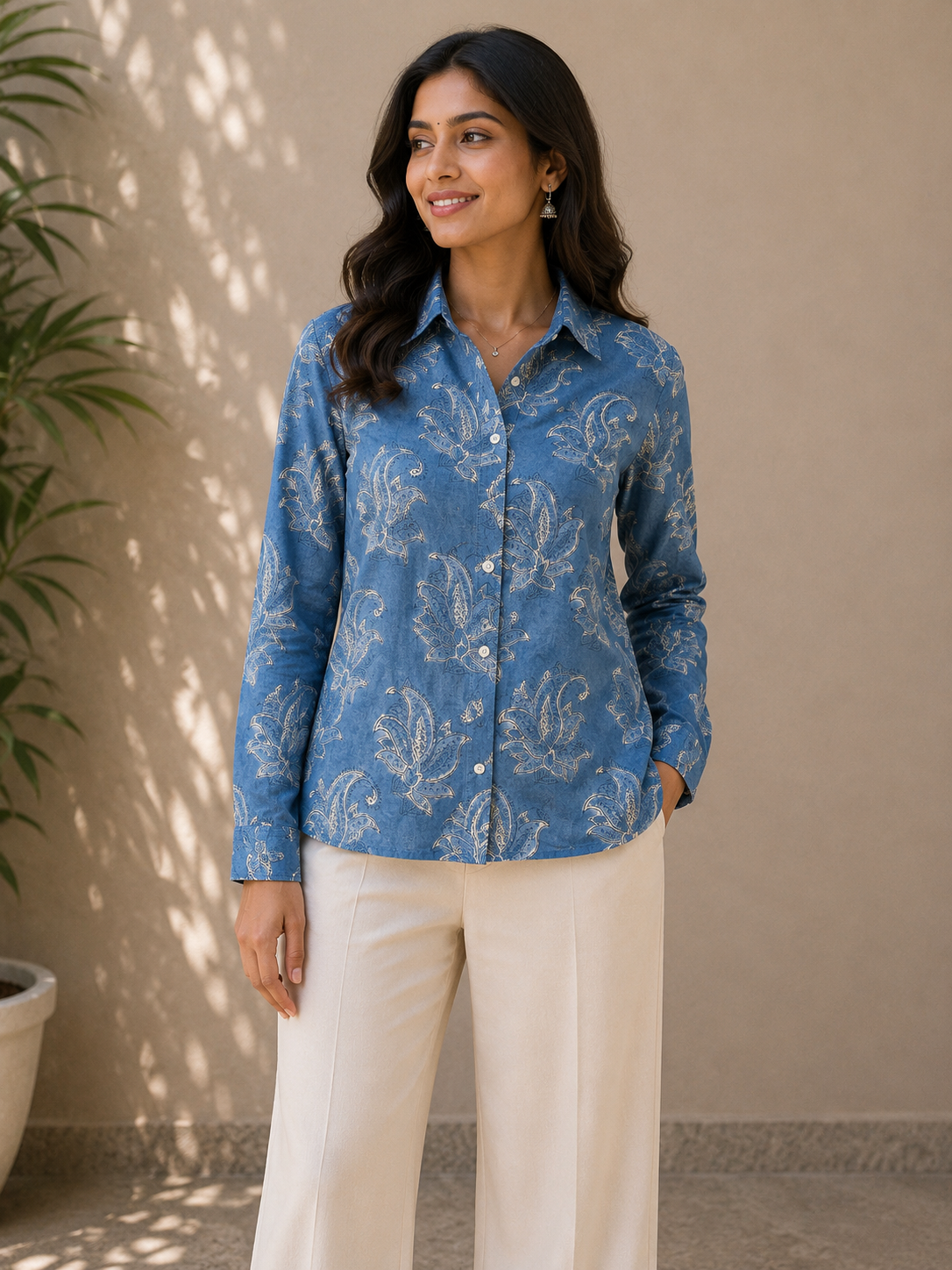 Indigo Reverie | Womens Pure Cotton Printed Shirts | Straight Fit