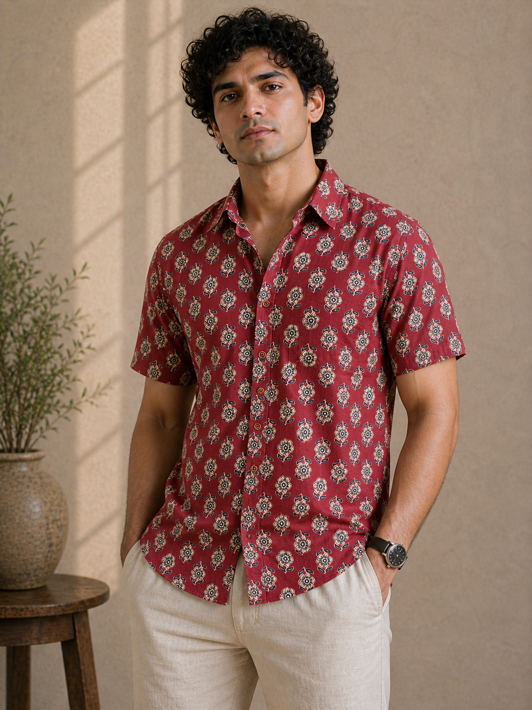 Crimson Ajrakh | Premium Cotton Half Sleeves Shirts