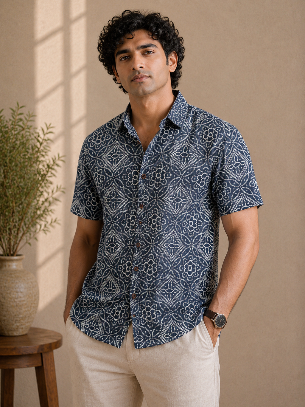 Bandhani Grid | Premium Cotton Half Sleeves Shirts