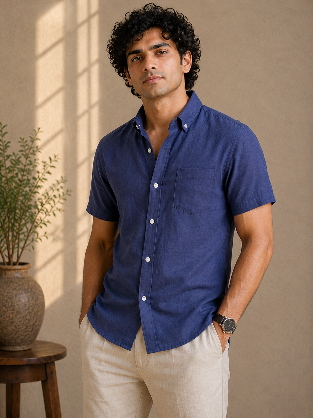 Navy Linen | Premium Half Sleeves Shirts