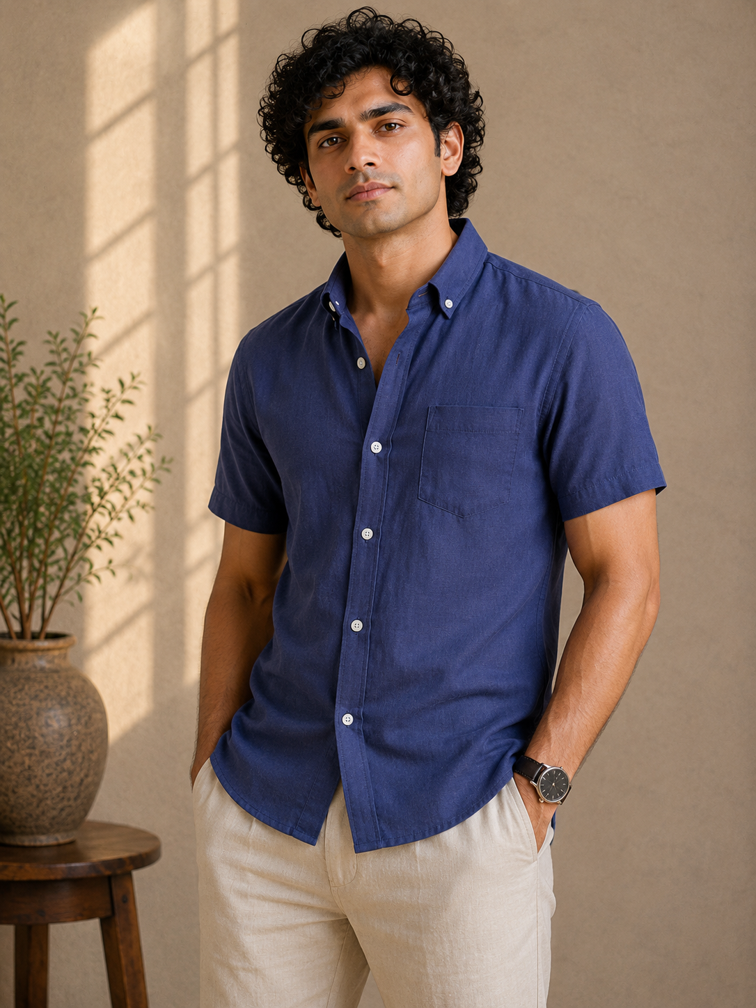 Navy Linen | Premium Half Sleeves Shirts
