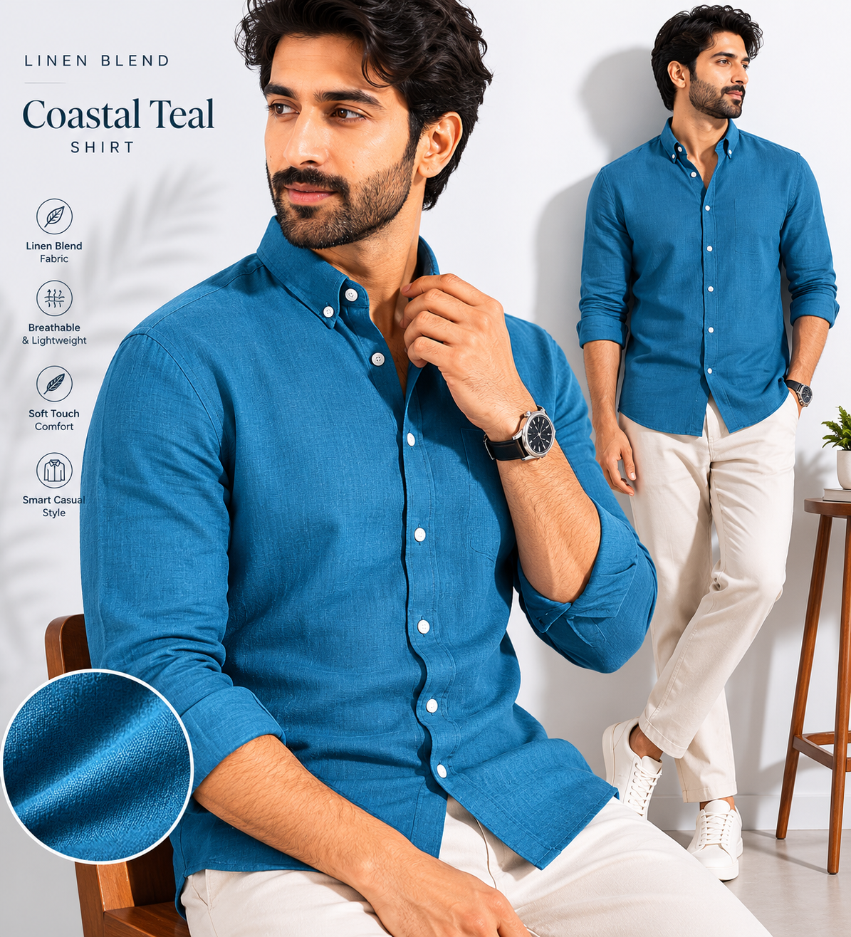 Santorini Blue | Finest Linen Blend Men's Shirts