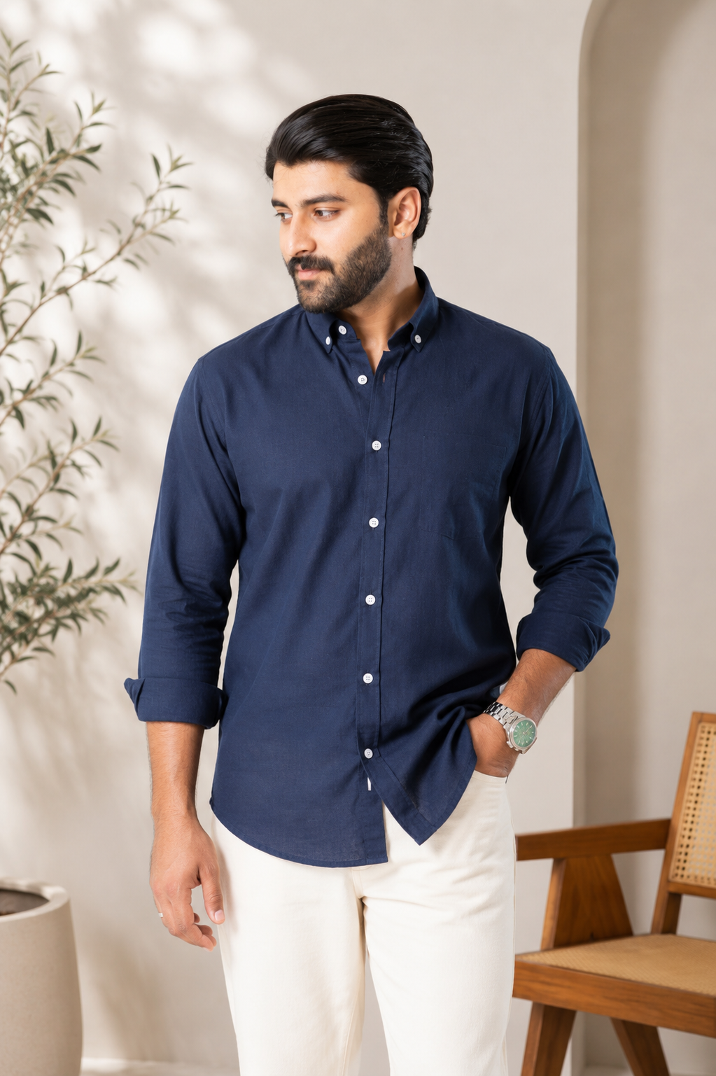 Monaco Navy | Finest Linen Blend Men's Shirts