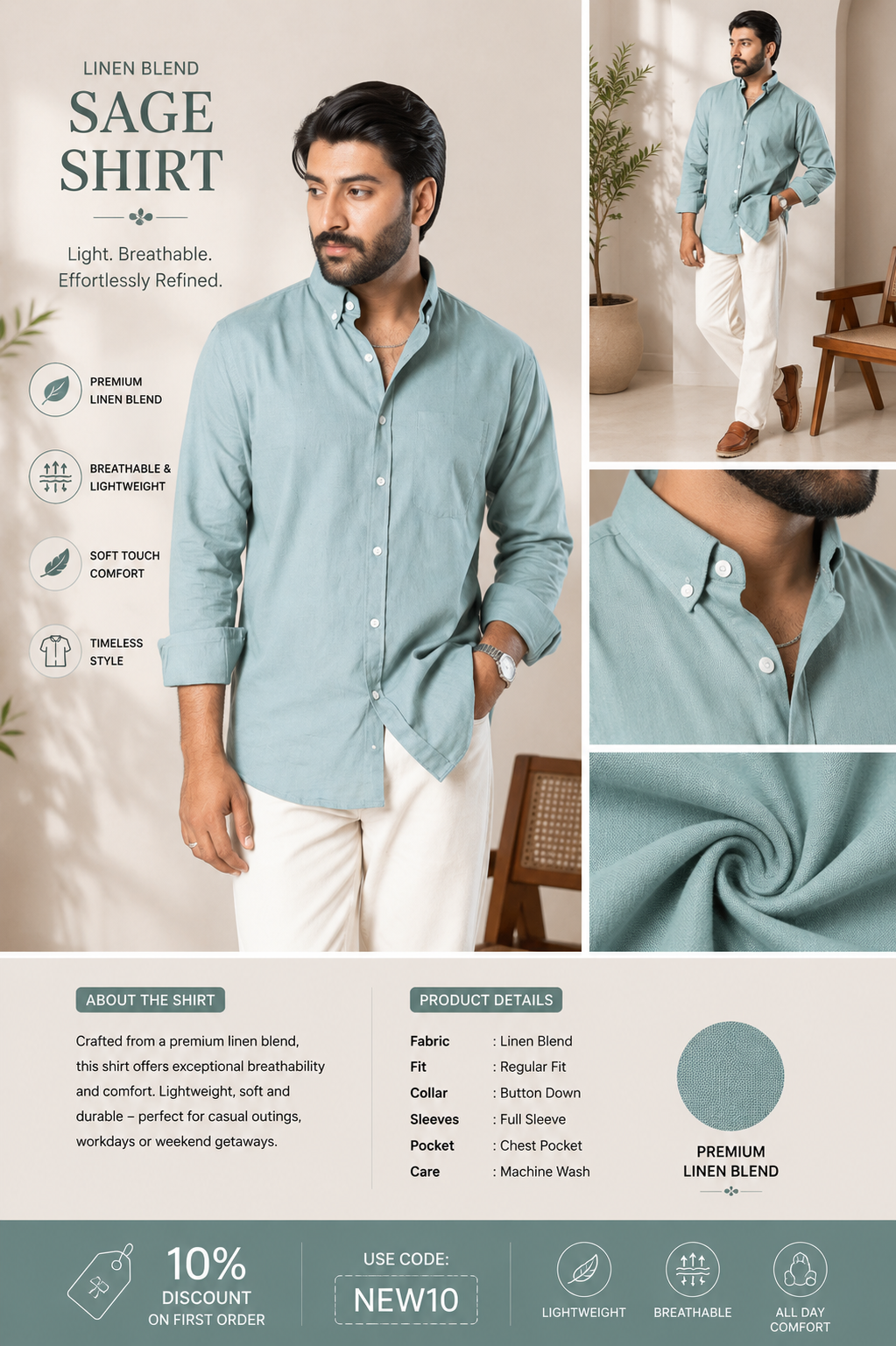 Coastal Willow | Finest Linen Blend Men's Shirts