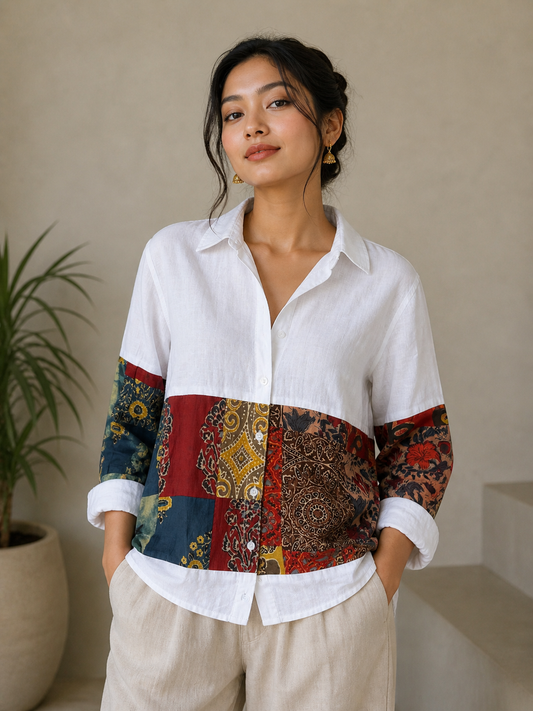 Linen Patch Shirt | Premium Women's Regular Fit Shirts