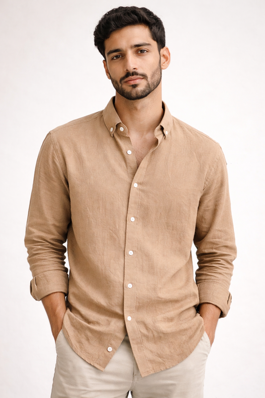 Cappuccino | Oxford Collar | Linen Blend Shirts