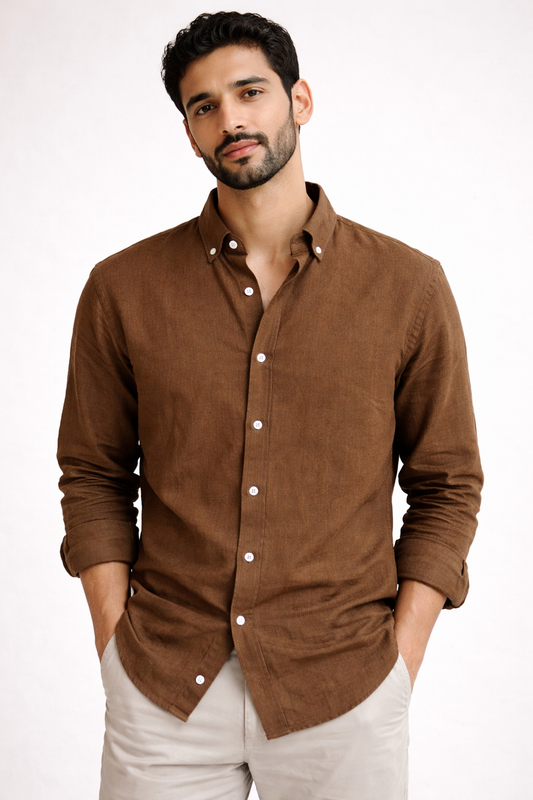 Walnut Brown | Oxford Collar | Linen Blend Shirts