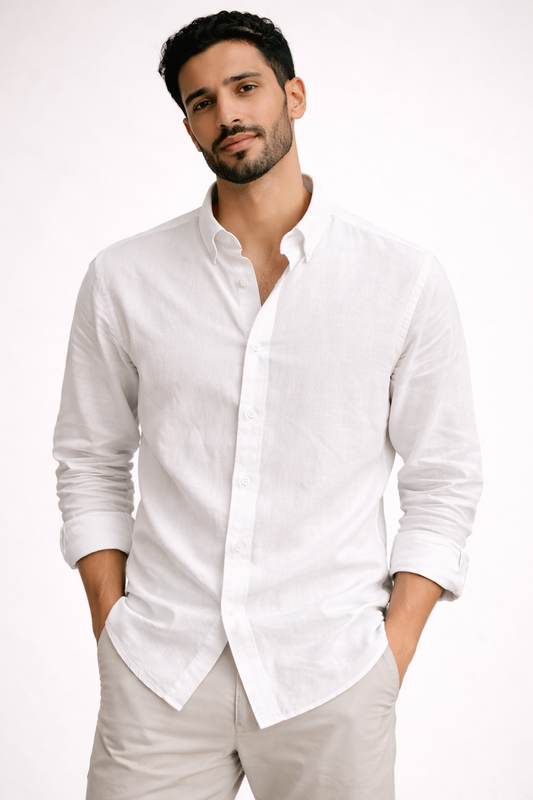 Seashell White | Oxford Collar | Linen Blend Shirts