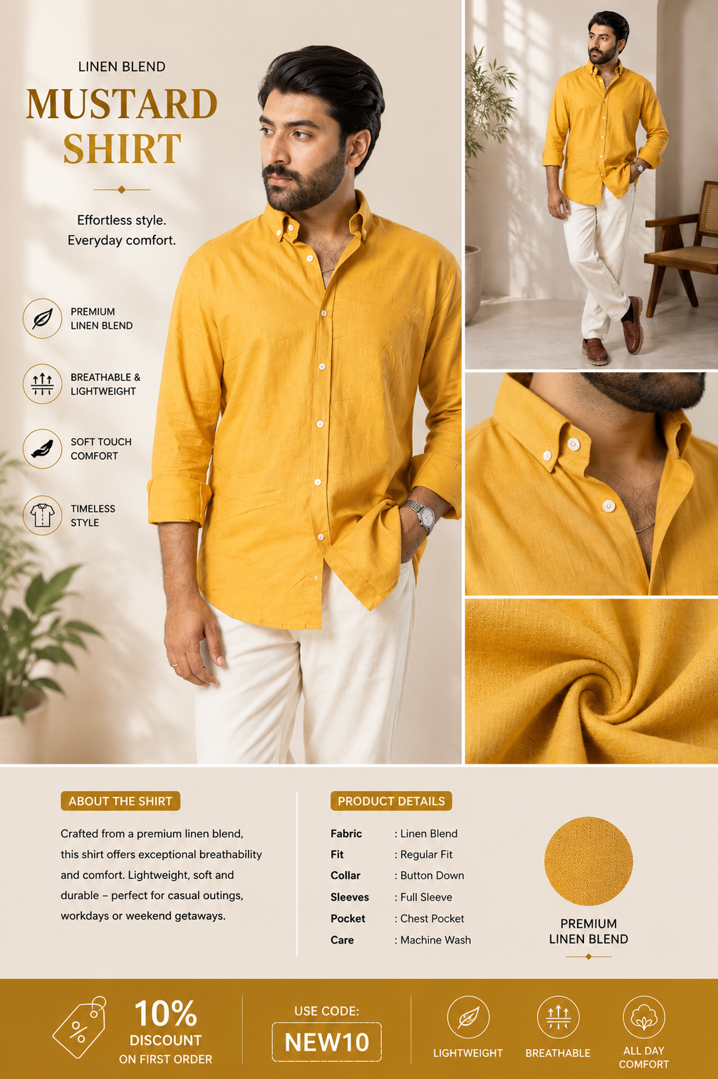 Tuscan Sun | Finest Linen Blend Men's Shirts