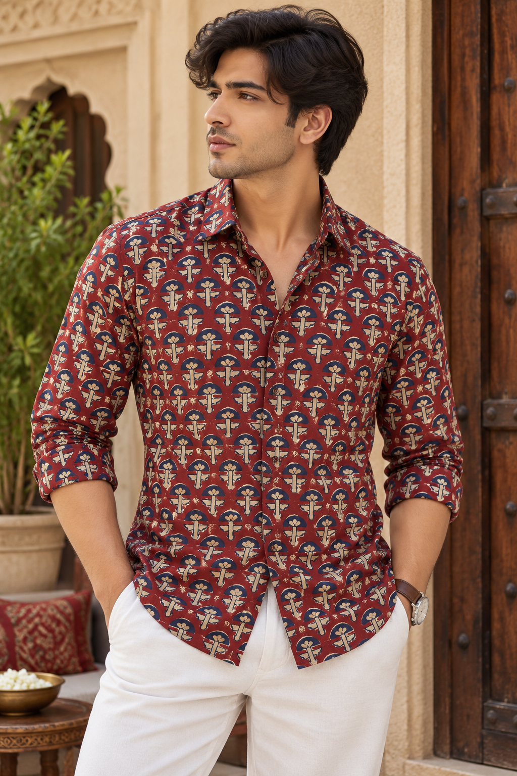 Crimson Marron Shirt | Pure Cotton Printed Shirts