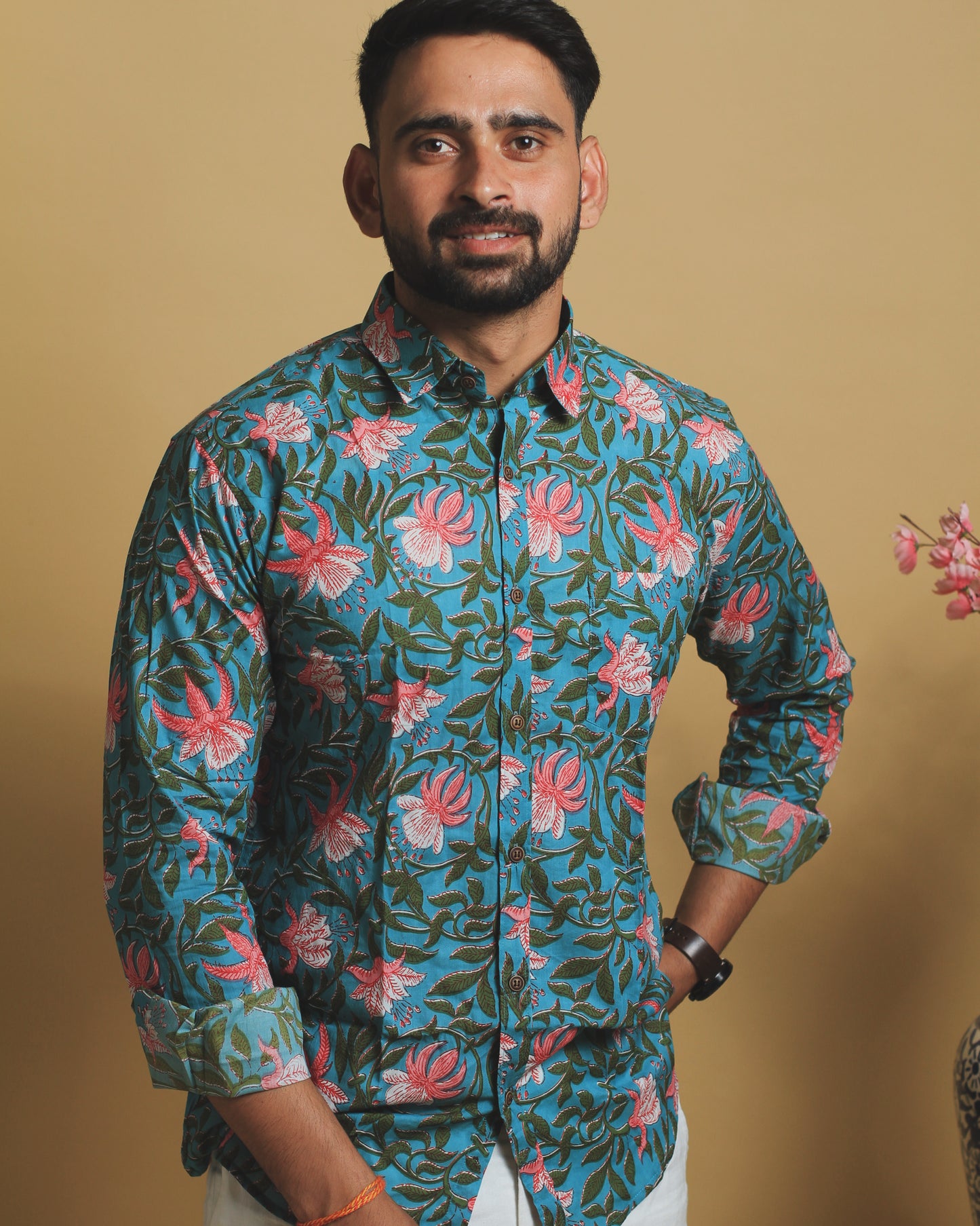 Green Floral Cotton Printed Shirt