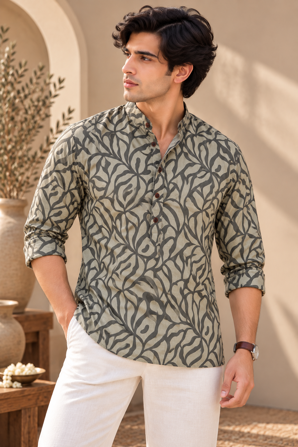 Aranya – Premium Printed Short Kurta for Men