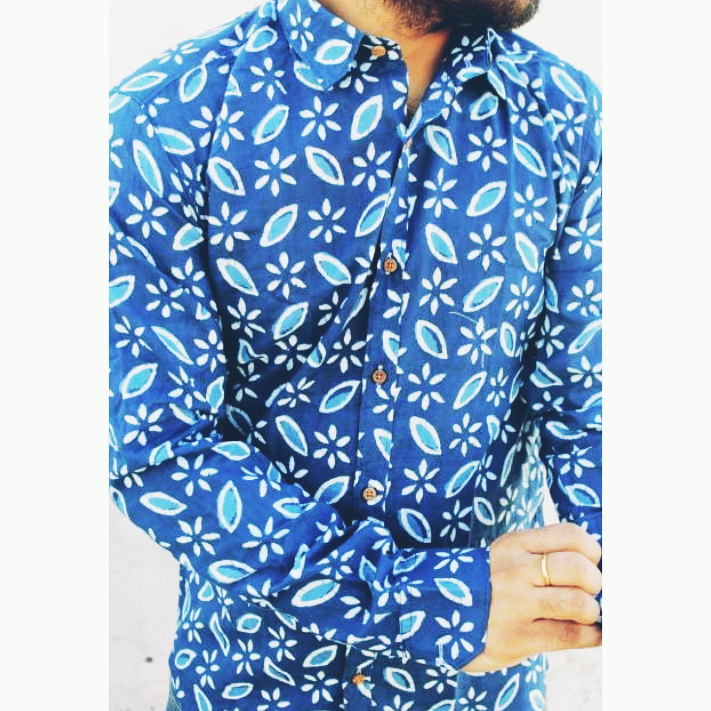 Blue Indigo Cotton Printed Shirt