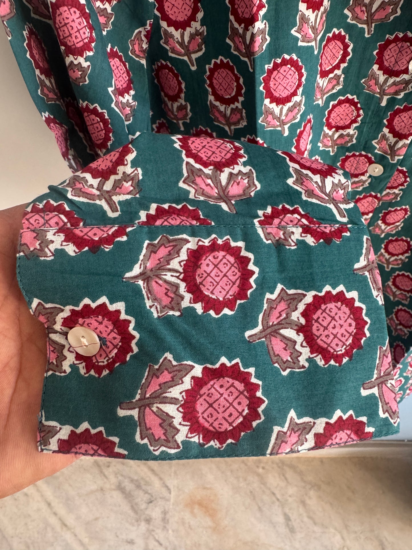 Rosebud Teal Shirt | Womens Handblocked Printed Shirts