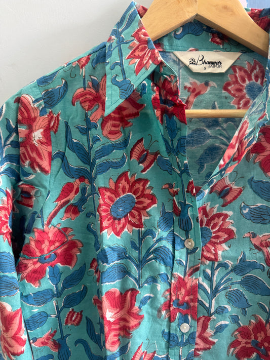 Indigo Blossom Trail Shirt | Women's Handblocked Printed Shirts